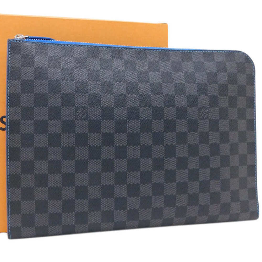 Louis Vuitton Pochette Jour Clutch Bag Blue Black Damier Graphite Black